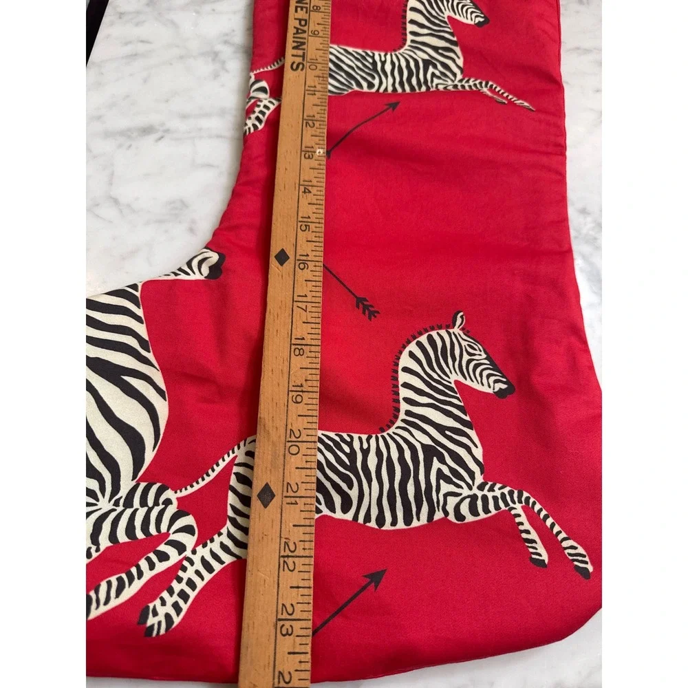 Scalamandre Zebras Christmas Stocking Red Cotton Bullion Fringe Safari Decor 23i